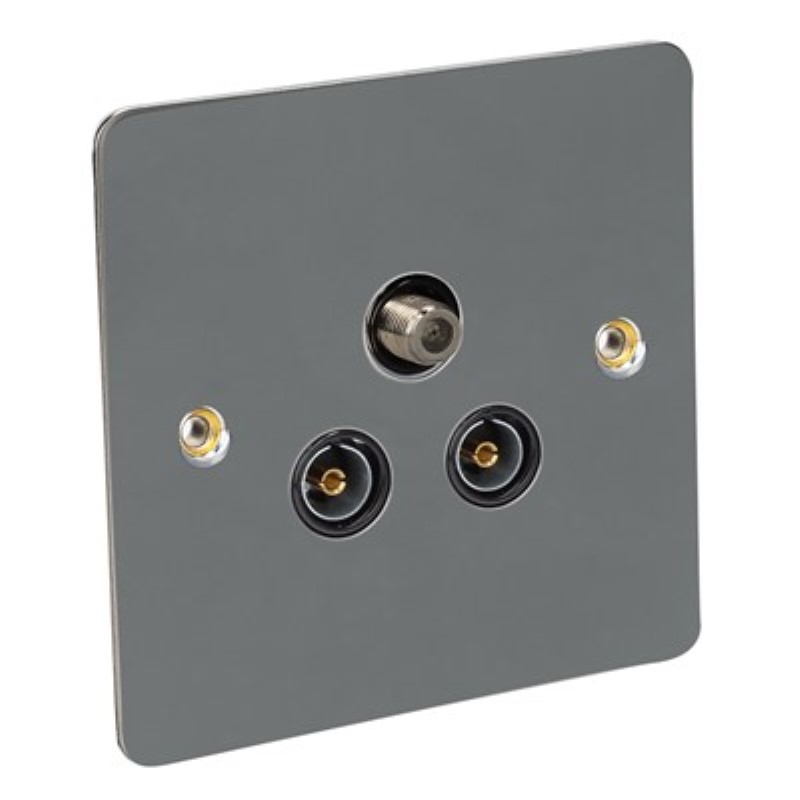 Flat Plate Satellite/TV/FM Outlet - BS3041 & BS 41003 *Black Nic - Click Image to Close
